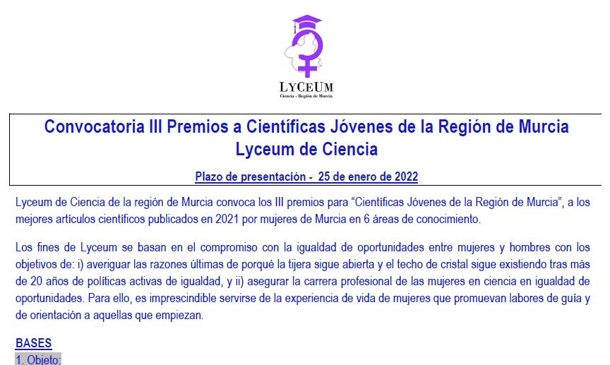 III Premios a Científicas Jóvenes de la Región de Murcia